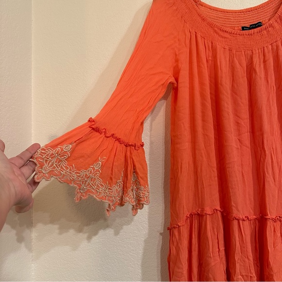 Saks Fifth Avenue Bohemian Off the Shoulder Dress, Coral, Gauze, Muslin, Medium - Picture 3 of 8